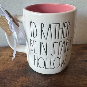 Rae Dunn Gilmore Girls Stars Hallow Mug Ceramic White and Blue with Pink NWT